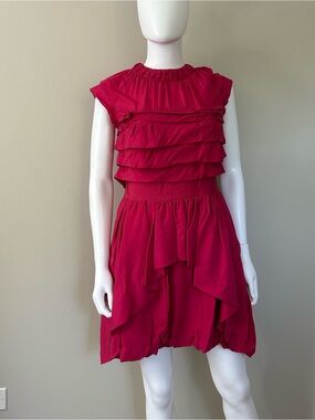 Nina Ricci 2000s Deep Pink 100% Silk Ruffle Bubble Hem Dress FR 38